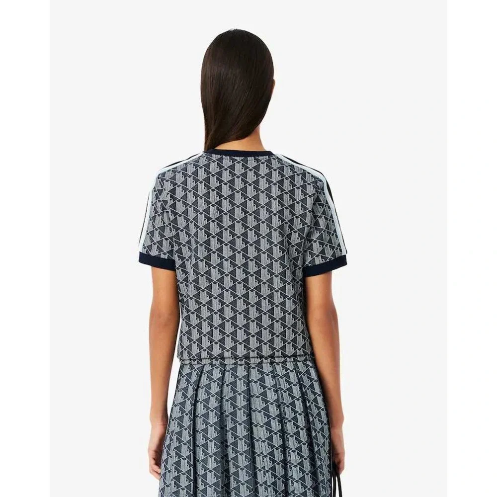Lacoste Womens Slim Fit‎ Geometric Monogram T-Shirt Navy Blue Size 36